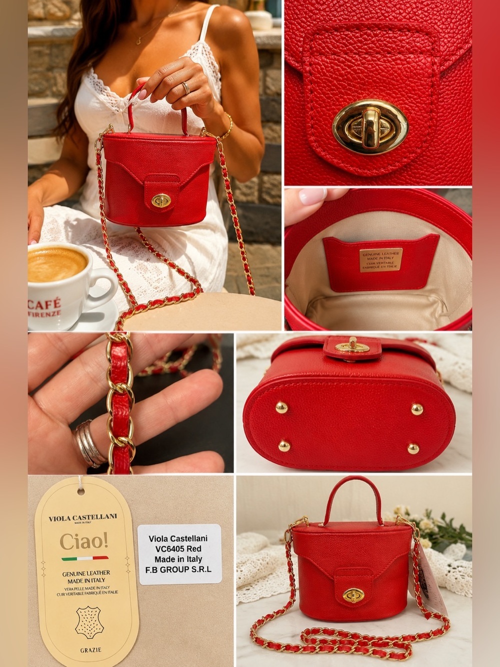 Viola Castellani | Italian Leather Mini Hatbox Pebble Stone Crossbody Bag ♥️